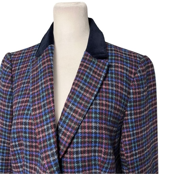 Talbots Blue Plaid Velvet Collar Shetland Wool Blazer Size 6 - Picture 4 of 10